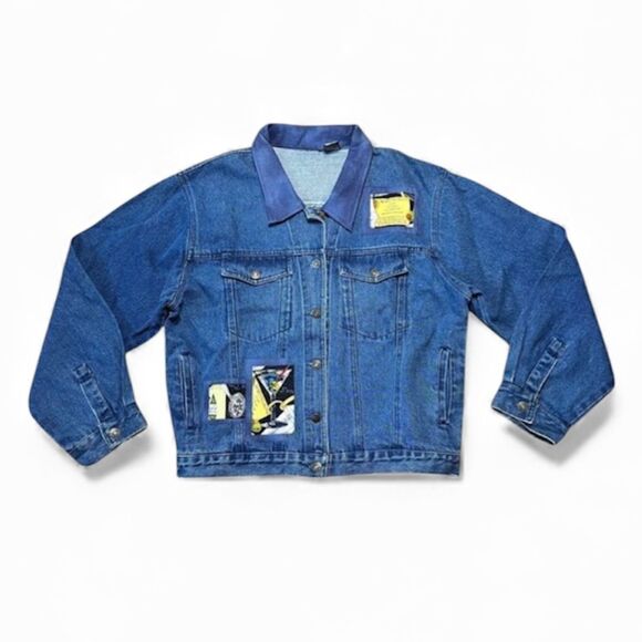 Retro PTNY Denim Jacket Women’s XL Patchwork Martini Cocktail Festive Novelty - Picture 1 of 8